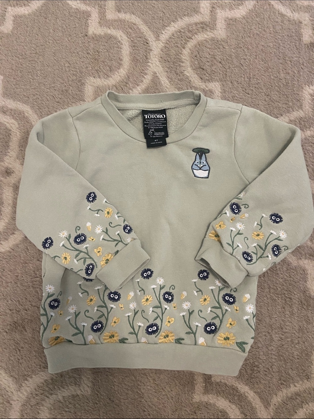 My Neighbor TOTORO Green Embroidered Floral Kids Sweatshirt 4T